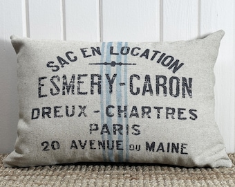 French Linen Throw Pillow | Farmhouse Decor | Grain Sack Lumbar Pillow | Grainsack Pillow | 18" W x 12" H |