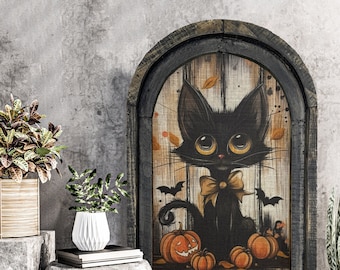 Black Cat Wall Art | Halloween Decor | Spooky Art | Gothic Wall Decor | Eclectic Framed Art | 14" x 22"