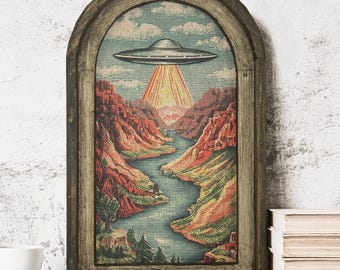 UFO Print in Wooden Arch Frame | Southwestern Wall Art
