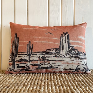 Western Throw Pillow | Southwestern Decor | Cactus Lumbar Pillow | Orange Boho Pillow | 18&quot; W x 12&quot; H |