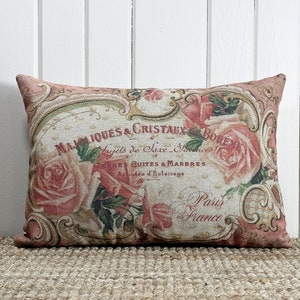 French Roses Throw Pillow | Modern Farmhouse Decor | Shabby Chic Lumbar Pillow | Country Pillow | 18&quot; W x 12&quot; H |