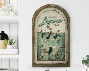 Laguna Beach Wall Art | California Travel Poster | Coastal Wall Decor | Beach Wall Art | Handmade Wood & Linen Wall Art |