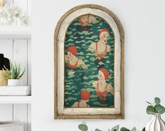 Retro Swimmers Wall Decor | Coastal Wall Decor | Tropical Bathroom Wall Decor | Watercolor Framed Artwork | Vintage Swimsuits