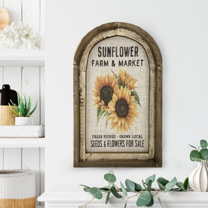 Sunflower Wall Art | 14" x 22" | Arch Window Frame | Linen Wall Hanging | Farmhouse Decor |