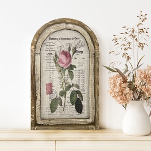 Spring Roses Wall Decor | Farmhouse Decor | Arch Window Frame | Linen Wall Hanging | Botanicals