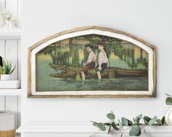 Alligator Wall Art | 20" x 36" | Coastal Arched Wall Decor | Nautical Wall Art | Florida