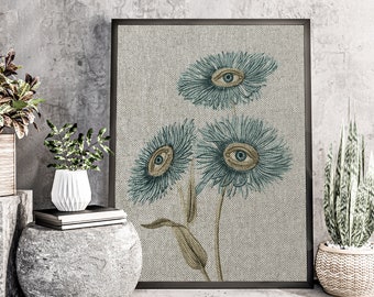 Surreal Linen Art Print | Eclectic Floral Decor | Boho Wall Art | UNFRAMED Linen Print |