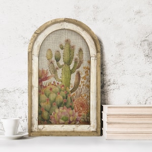 Western Cactus Wall Art | 14" x 22" | Arch Window Frame | Bohemian Wall Hanging | Eclectic Decor