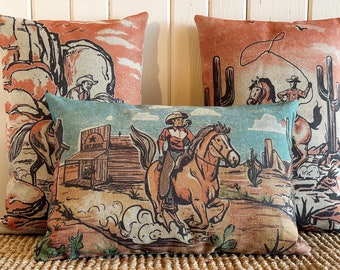 Set of 3 Western Pillows | Southwestern Decor | Wild West Lumbar Pillows | Cowboy Pillow | (3) 18" W x 12" H |