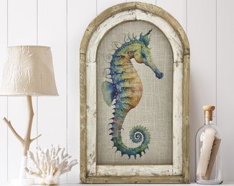 Watercolor Seahorse Wall Art | 14" x 22" | Coastal Bathroom Decor | Nautical Wall Decor | Coastal Art
