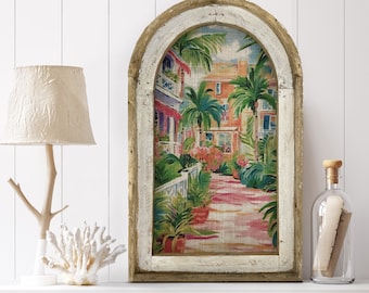 Key West Wall Decor | Coastal Wall Decor | Bathroom Wall Decor | Bright Florals | Watercolor Framed Artwork | Preppy Pink Decor