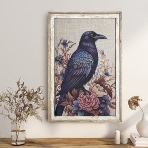 Raven Art | 24" x 36" | Floral Eclectic Decor | Crow Wall Art  | Eclectic Wall Art | Bohemian Decor