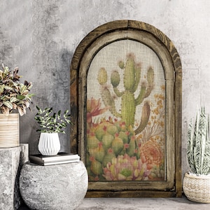 Western Cactus Wall Art | 14" X 22" | Arch Window Frame | Bohemian Wall  Hanging | Eclectic Decor - Etsy