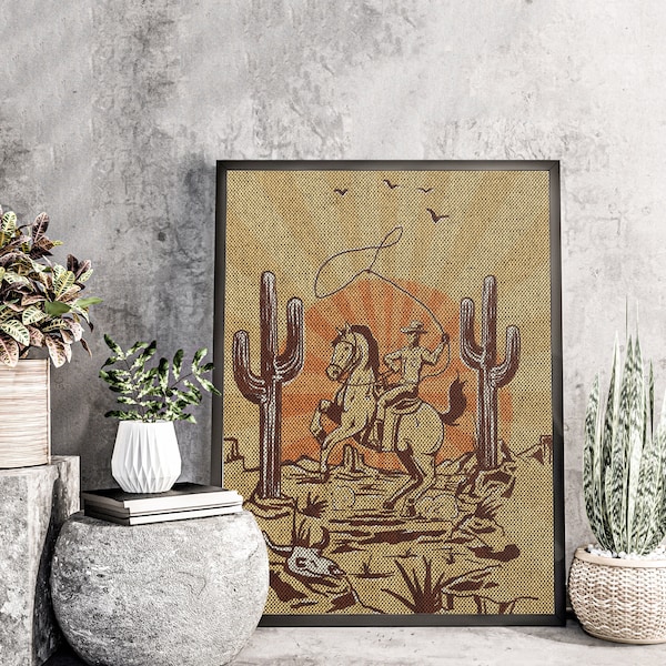 Southwestern Art Print | Arizona Decor | Western Cowboy Wall Art | UNFRAMED Linen Print |