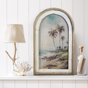Coastal Landscape Wall Decor | Wall Art | Bathroom Wall Decor | Linen & Wood Wall Hanging | Watercolor Framed Artwork | Florida Decor