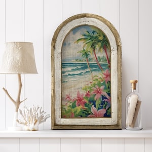 Colorful Beach Wall Decor | Coastal Wall Decor | Bathroom Wall Decor | Bright Florals | Watercolor Framed Artwork | Preppy Pink Decor