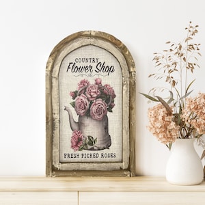 Flower Shop Wall Decor | Farmhouse Decor | Roses Framed Art Print | Linen Wall Hanging | Botanicals