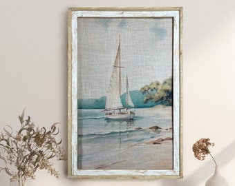 Sail Boat Wall Decor | 24" x 36" | Coastal Wall Art | Beach Decor | Nautical Wall Decor | Solid Wood Frame | Linen Printed Fabric