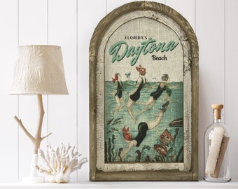 Daytona Beach Wall Art | Florida Travel Poster | Coastal Wall Decor | Beach Wall Art | Handmade Wood & Linen Wall Art |