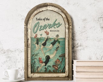 Lake of the Ozarks Wall Art | Missouri Travel Poster | Coastal Wall Decor | Lake Wall Art | Handmade Wood & Linen Wall Art |