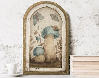 Mushrooms Wall Decor | 14" x 22" | Handmade Eclectic Wall Art | Linen & Wood Wall Hanging | Fairy Forest | Woodland Wall Art | Butterfly