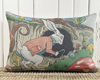 White Rabbit Pillow | Eclectic Decor | Lumbar Pillow | Bohemian | Down the Rabbit Hole | 12" W x 18" H |