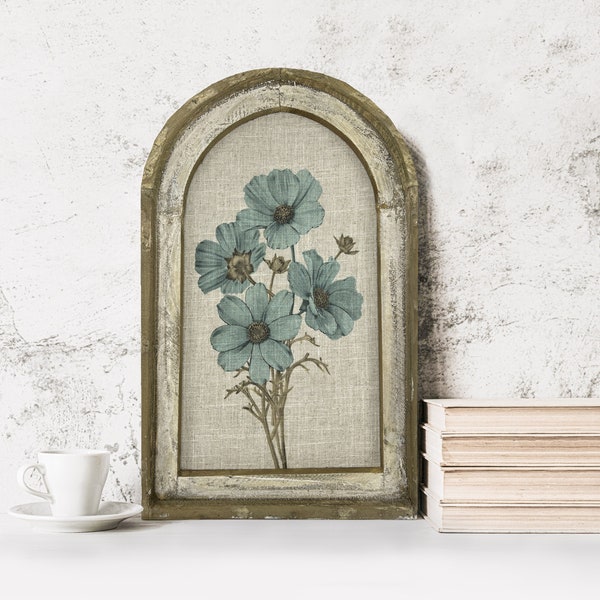 Botanicals Wall Decor | 14" x 22" | Blue & Brown Framed Art Print | Farmhouse Wall Hanging | Eclectic Decor | Floral