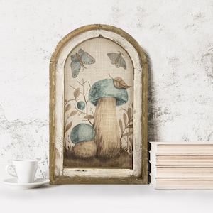 Mushrooms Wall Decor | 14" x 22" | Handmade Eclectic Wall Art | Linen & Wood Wall Hanging | Fairy Forest | Woodland Wall Art | Butterfly