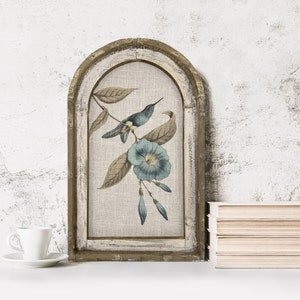 Hummingbird Wall Decor | 14&quot; x 22&quot; | Blue & Brown Framed Art Print | Farmhouse Wall Hanging | Floral Decor | Botanical