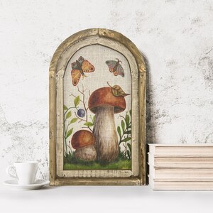 Mushrooms Wall Decor | 14" x 22" | Handmade Eclectic Wall Art | Linen & Wood Wall Hanging | Fairy Forest | Woodland Wall Art | Butterfly