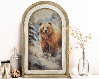 Winter Brown Bear Wall Decor | 14" x 22" | Farmhouse Christmas Wall Art | Winter Wall Hanging | Woodland Xmas Decor |