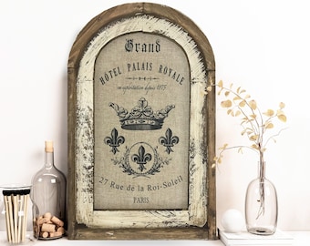Paris Wall Art | 14" x 22" | Arch Window Frame | Linen Wall Hanging | French Farmhouse Decor |