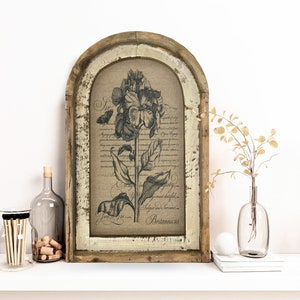 Botanical Wall Art | 14" x 22" | Arch Window Frame | Linen Wall Hanging | French Farmhouse Decor |