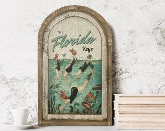 Florida Keys Wall Art | Florida Postcard | Coastal Wall Decor | Key West Wall Art | Beach House | Wood & Linen Wall Art |