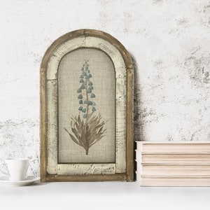 Floral Wall Decor | Farmhouse Decor | Arch Window Frame | Linen Wall Hanging | Blue Persian Lily Flower