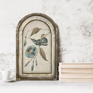 Hummingbird Wall Decor | 14" x 22" | Blue & Brown Framed Art Print | Farmhouse Wall Hanging | Floral Decor | Botanical