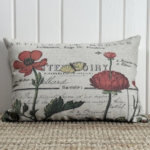 Floral Throw Pillow | Modern Farmhouse Decor | Shabby Chic Lumbar Pillow | Country Pillow | 18&quot; W x 12&quot; H |