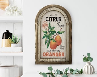 Oranges Wall Art | 14" x 22" | Kitchen Wall Decor | Linen Wall Hanging | Farmhouse Fruit Decor | Citrus