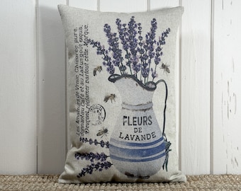 Lavender Fields Throw Pillow | Modern Farmhouse Decor | Linen Lumbar Pillow | Grainsack Pillow | 12" W x 18" H |