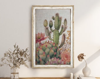 Cactus Wall Art | 24" x 36" | Solid Wood Frame | Western Wall Art | Southwestern Art | Succulent Decor