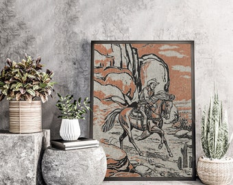 Cowboy Art Print | Southwestern Decor | Western Wall Art | UNFRAMED Linen Print |