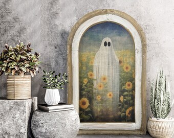 Ghost Wall Decor | Halloween Decor | Spooky Floral Art | Gothic Wall Decor | Eclectic Framed Art | 14" x 22"