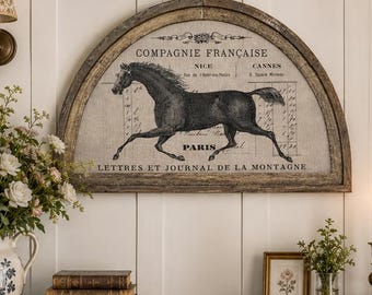 Equestrian Wall Art | 30" x 18" | Handmade Cottagecore Decor | Linen & Wood Wall Hanging | Framed Horse Art | Farmhouse Living Room