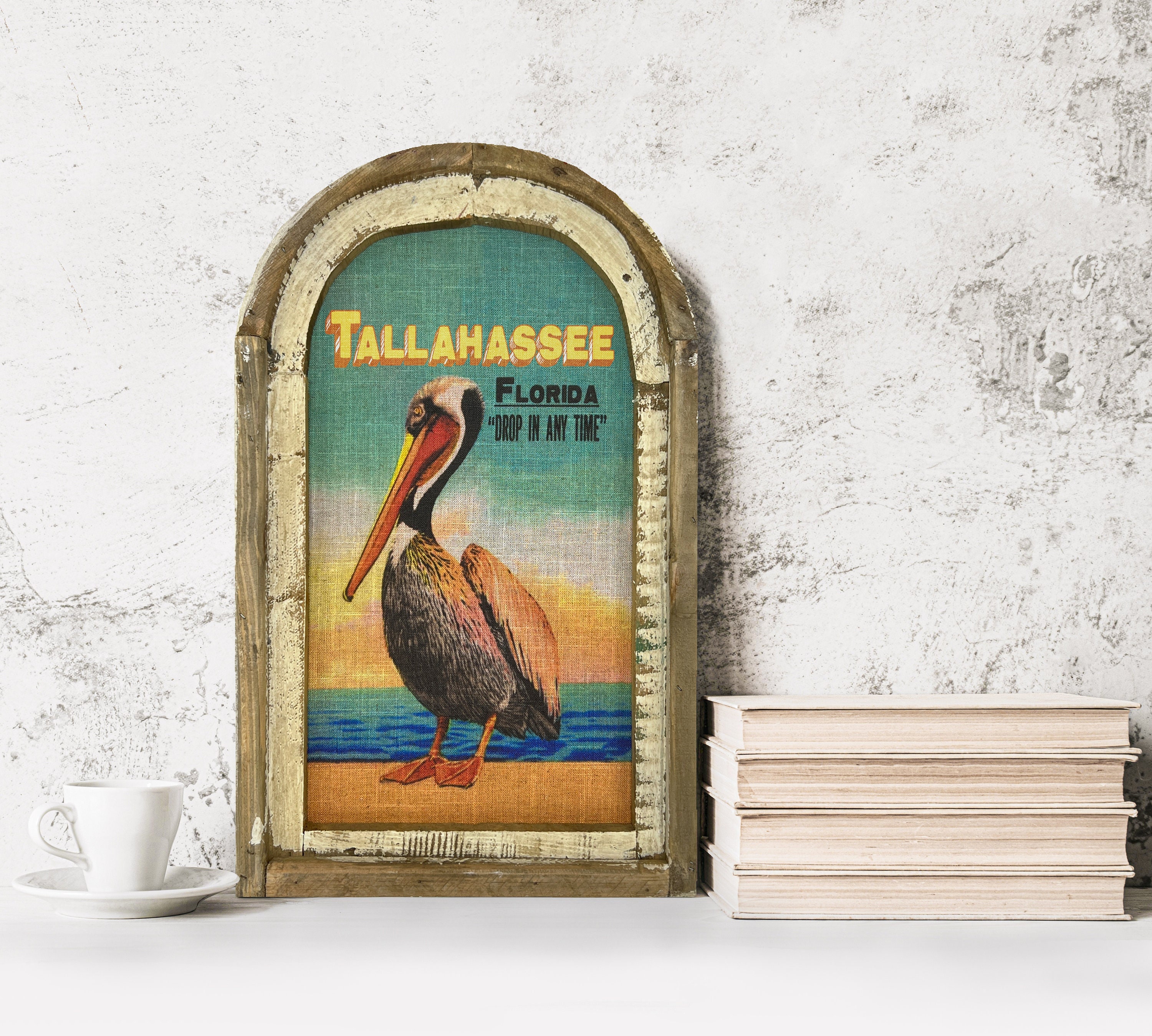 Tallahassee, Florida Wall Art Florida Postcard Coastal Wall Decor Pelican Wall Art Beach