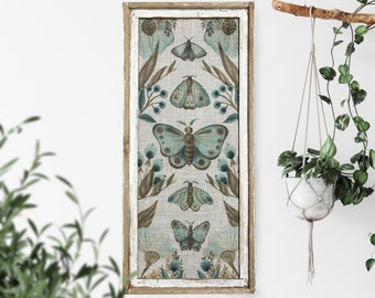 Butterfly Wall Art | 16" x 36" | Solid Wood Frame | Linen Wall Hanging | Farmhouse Decor | Botanical Eclectic Art