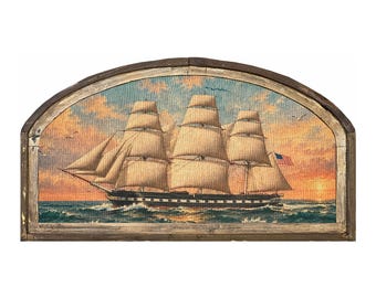 Ship Wall Art | 36" x 20" Landscape Coastal Wall Decor | Nautical Decor for Living Room | Gift for Mom | Solid Wood Frame