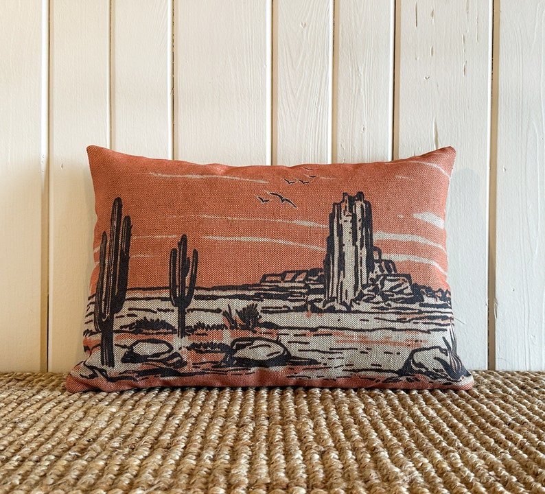 Western Throw Pillow | Southwestern Decor | Cactus Lumbar Pillow | Orange Boho Pillow | 18 W x 12 H |