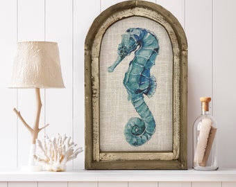 Seahorse Wall Art | 14" x 22" | Coastal Bathroom Decor | Nautical Wall Decor | Handmade