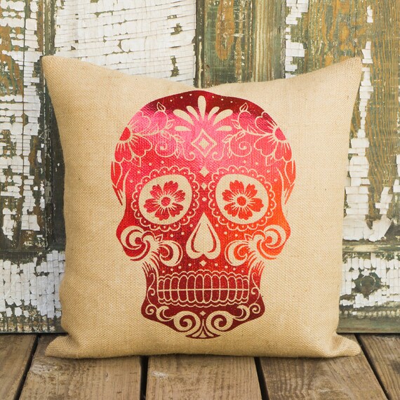 Items similar to Sugar Skull Pillow, Decorative Throw Pillow, Day of