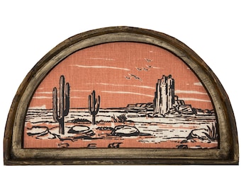 Western Landscape Wall Art | 30" x 18" | Southwestern Art | Desert Wall Decor | Linen & Wood | Yellowstone Decor | Eclectic Wall Art